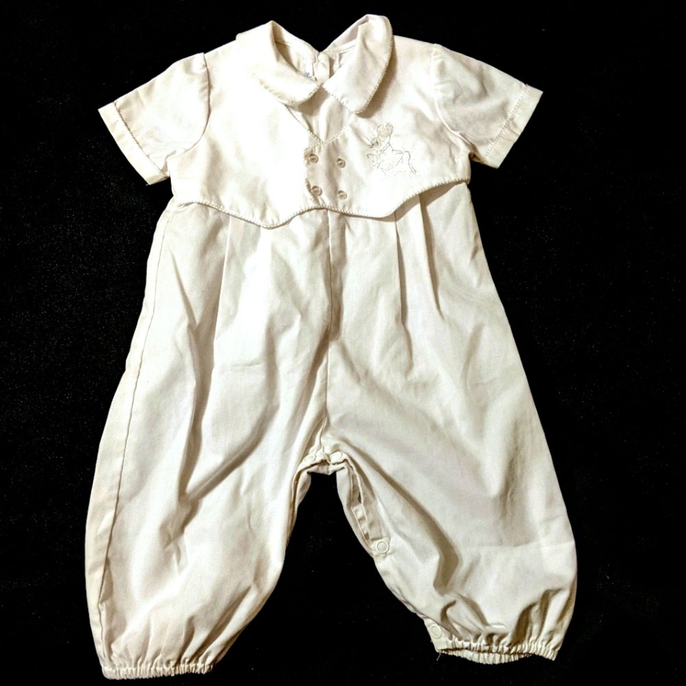 Baby Boy White Romper Easter Baptism 3 Months